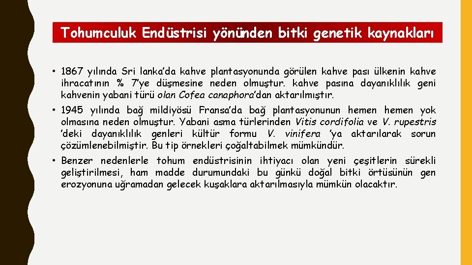 Tohumculuk Endüstrisi yönünden bitki genetik kaynakları • 1867 yılında Sri lanka’da kahve plantasyonunda görülen