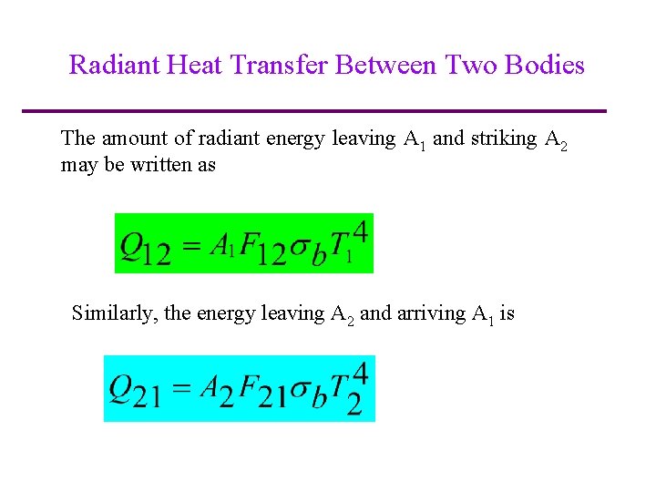 Radiant Heat Transfer Between Two Bodies The amount of radiant energy leaving A 1