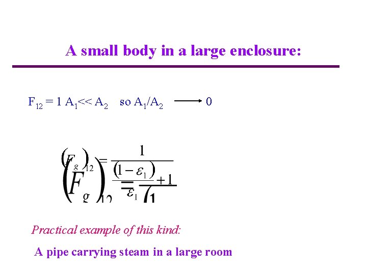 A small body in a large enclosure: F 12 = 1 A 1<< A