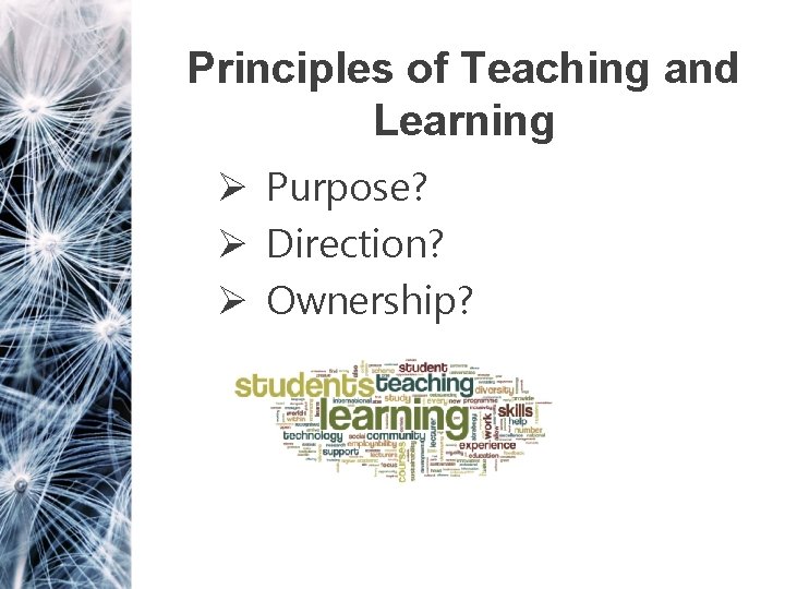 Principles of Teaching and Learning Ø Purpose? Ø Direction? Ø Ownership? 