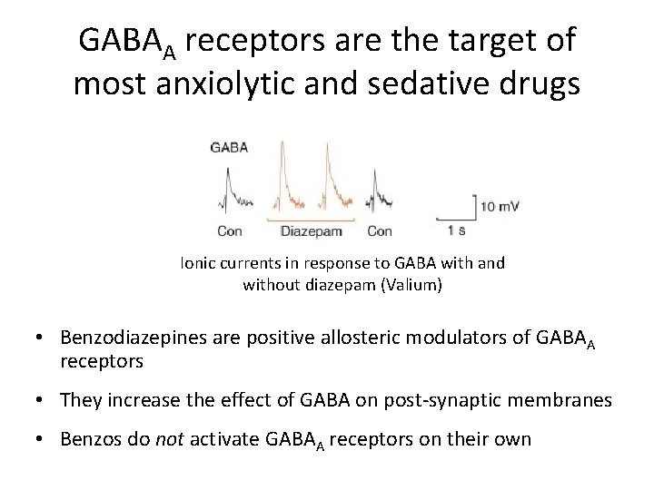 GABAA receptors are the target of most anxiolytic and sedative drugs Ionic currents in