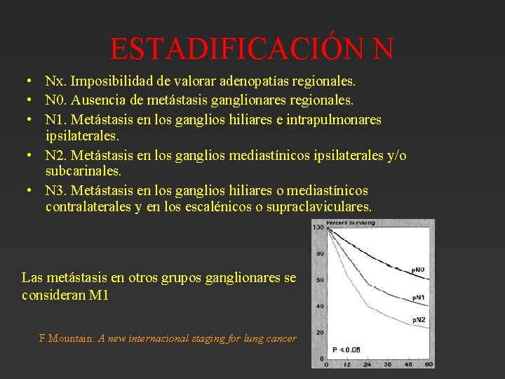 ESTADIFICACIÓN N • Nx. Imposibilidad de valorar adenopatías regionales. • N 0. Ausencia de ESTADIFICACIÓN N • Nx. Imposibilidad de valorar adenopatías regionales. • N 0. Ausencia de