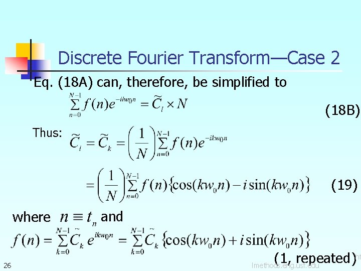 Discrete Fourier Transform—Case 2 Eq. (18 A) can, therefore, be simplified to (18 B)