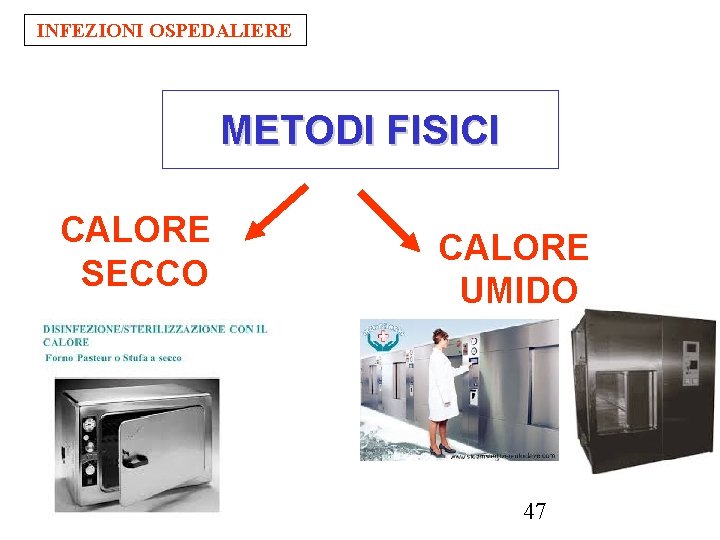 INFEZIONI OSPEDALIERE METODI FISICI CALORE SECCO CALORE UMIDO 47 