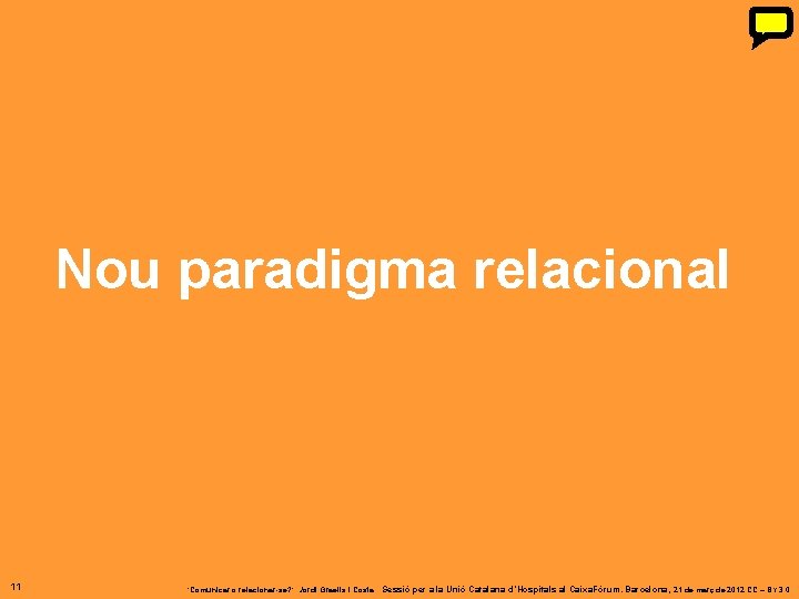 Nou paradigma relacional 11 ‘Comunicar o relacionar-se? ’. Jordi Graells i Costa. Sessió per Nou paradigma relacional 11 ‘Comunicar o relacionar-se? ’. Jordi Graells i Costa. Sessió per