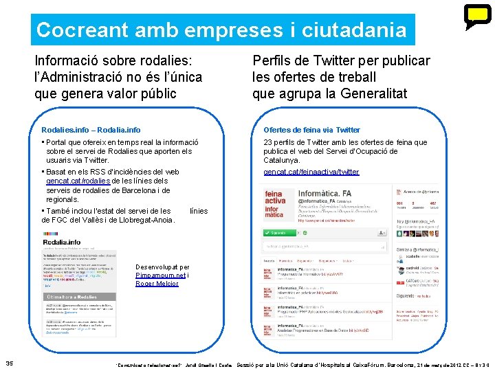 Cocreant amb empreses i ciutadania Informació sobre rodalies: l’Administració no és l’única que genera Cocreant amb empreses i ciutadania Informació sobre rodalies: l’Administració no és l’única que genera