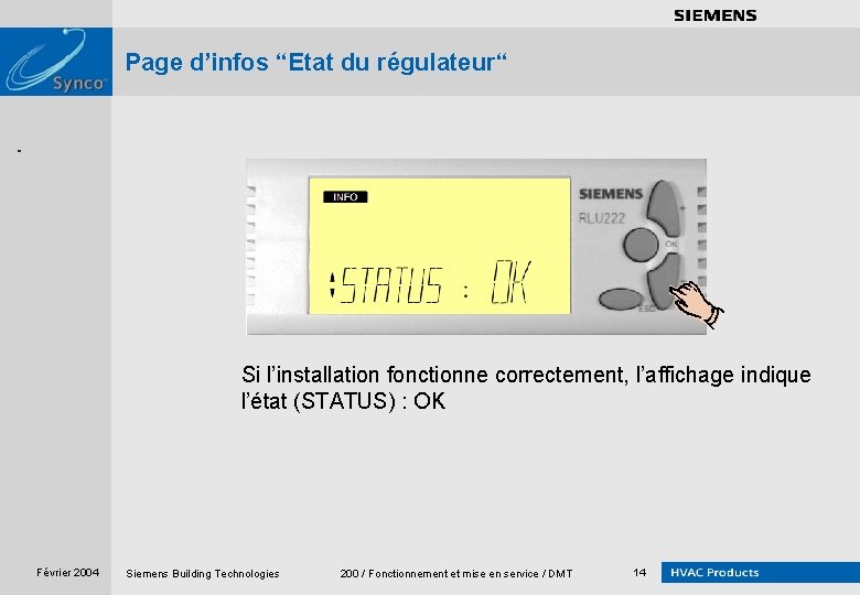 . . . . Page d’infos “Etat du régulateur“ Siemens sans siemens sans bold