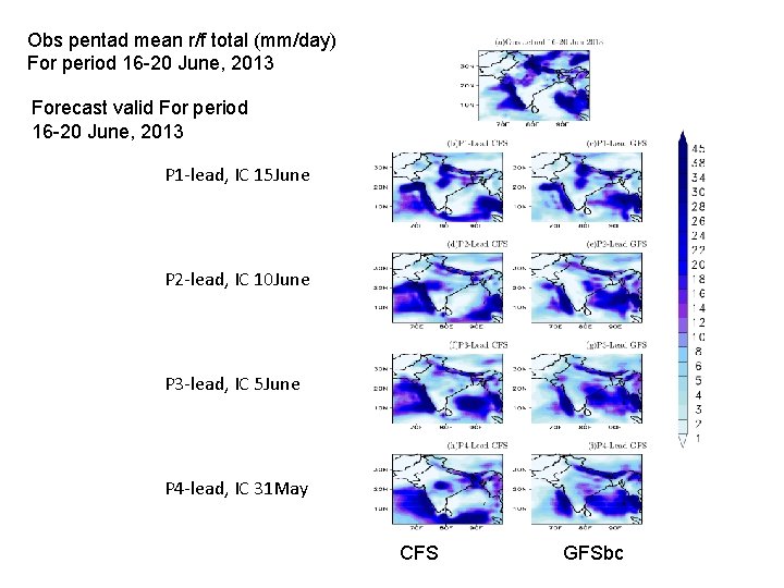 Obs pentad mean r/f total (mm/day) For period 16 -20 June, 2013 Forecast valid