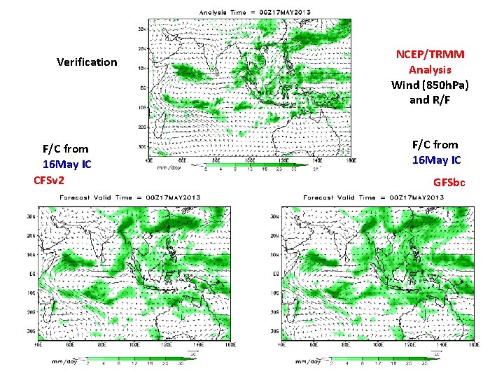 Verification F/C from 16 May IC CFSv 2 NCEP/TRMM Analysis Wind (850 h. Pa)