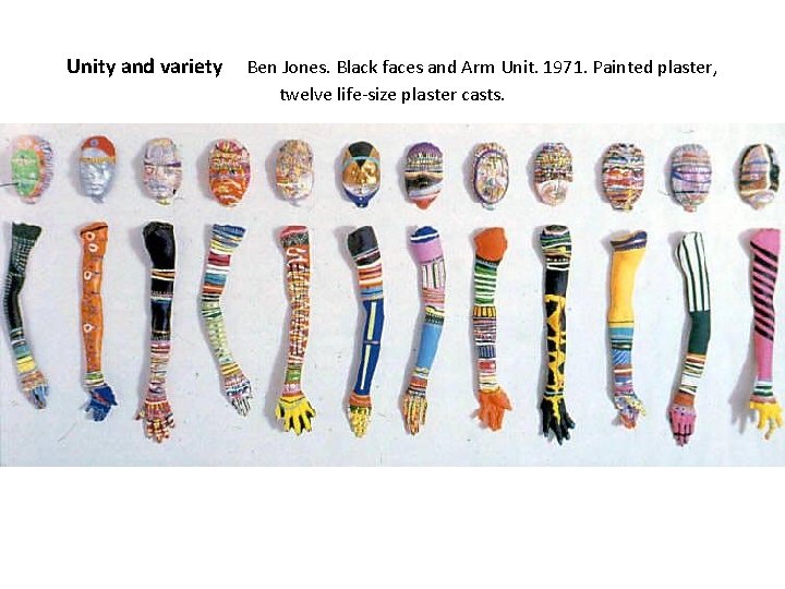Unity and variety Ben Jones. Black faces and Arm Unit. 1971. Painted plaster, twelve