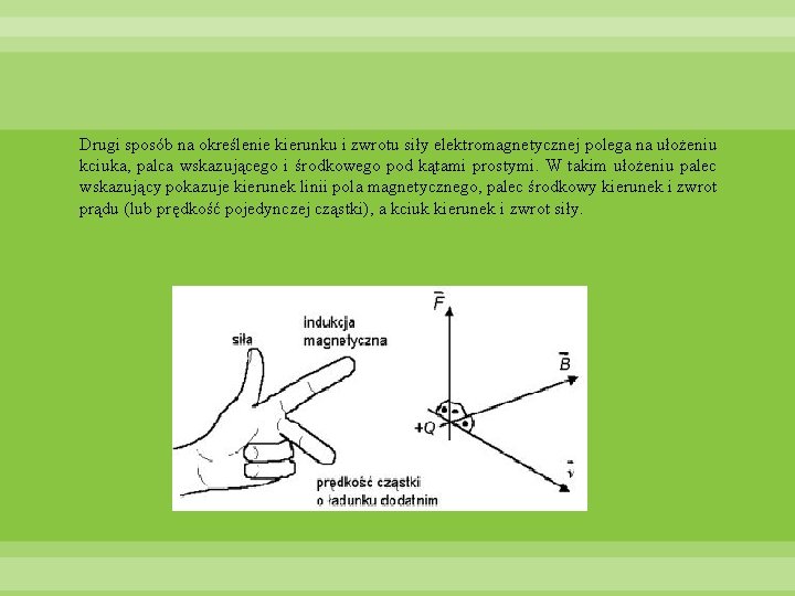 Drugi sposób na określenie kierunku i zwrotu siły elektromagnetycznej polega na ułożeniu kciuka, palca
