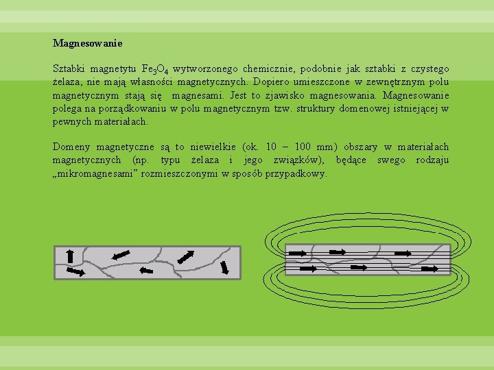 Magnesowanie Sztabki magnetytu Fe 3 O 4 wytworzonego chemicznie, podobnie jak sztabki z czystego