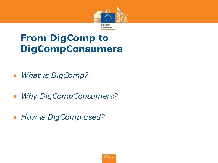 From Dig. Comp to Dig. Comp. Consumers • What is Dig. Comp? • Why