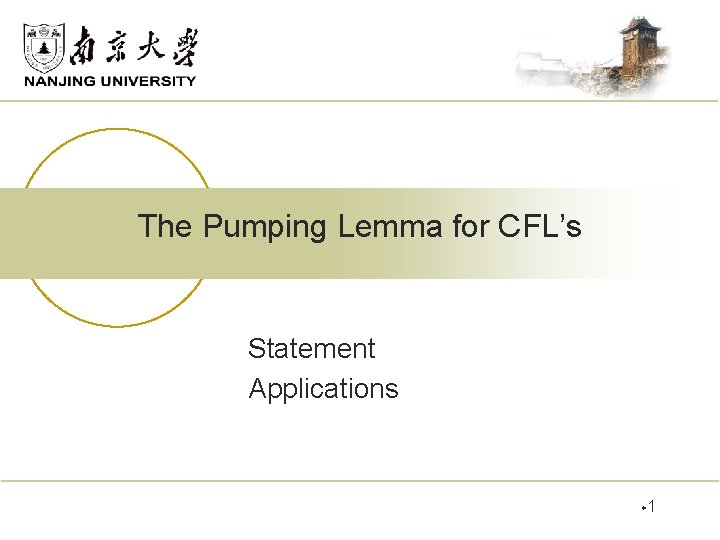 The Pumping Lemma for CFL’s Statement Applications w 1 
