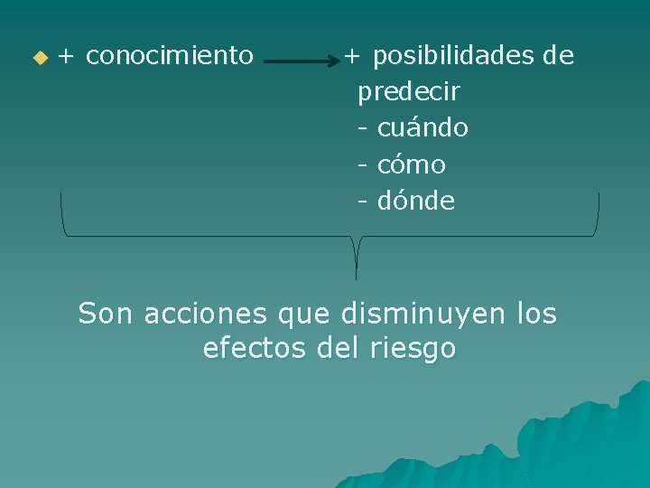u + conocimiento + posibilidades de predecir - cuándo - cómo - dónde Son