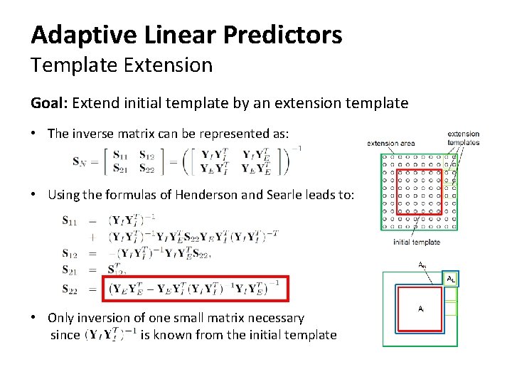 Adaptive Linear Predictors Template Extension Goal: Extend initial template by an extension template •