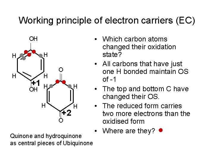 Working principle of electron carriers (EC) OH H +1 H O OH H +2 Working principle of electron carriers (EC) OH H +1 H O OH H +2