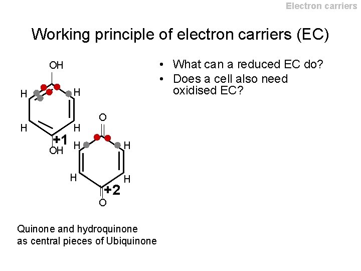 Electron carriers Working principle of electron carriers (EC) • What can a reduced EC Electron carriers Working principle of electron carriers (EC) • What can a reduced EC