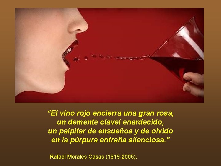 “El vino rojo encierra una gran rosa, un demente clavel enardecido, un palpitar de