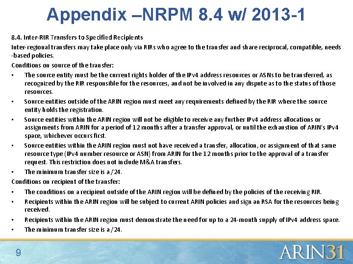 Recommended Draft Policy 20131 Section 8 4 InterRIR