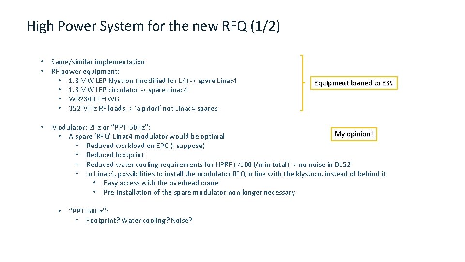 High Power System for the new RFQ (1/2) • • • Same/similar implementation RF