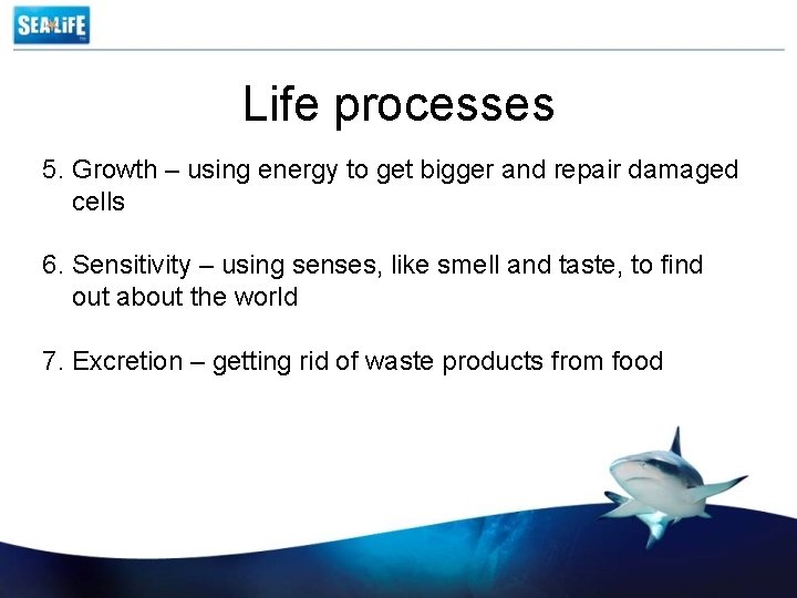 Life processes 5. Growth – using energy to get bigger and repair damaged cells