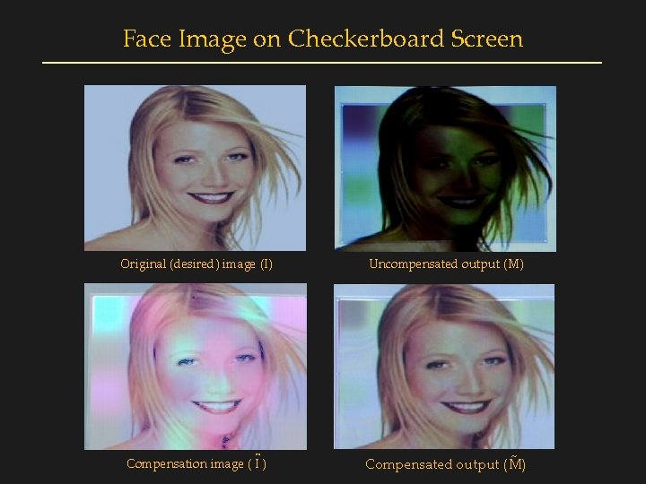 Face Image on Checkerboard Screen Original (desired) image (I) ~ Compensation image ( I