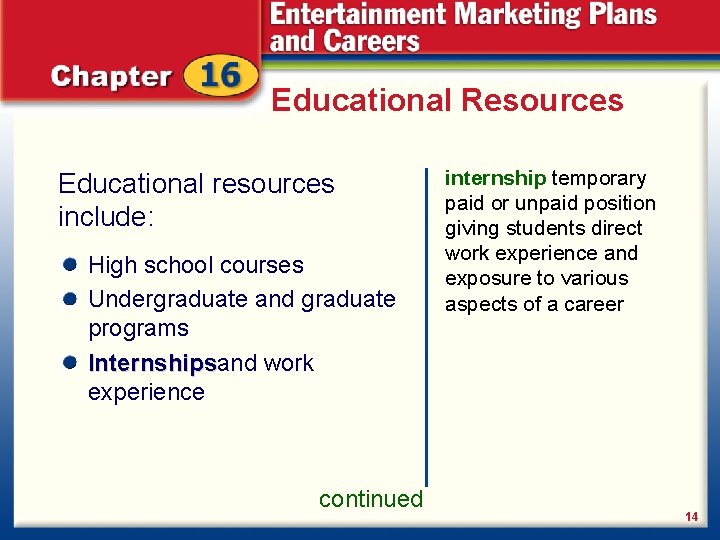 Educational Resources Educational resources include: High school courses Undergraduate and graduate programs Internshipsand work