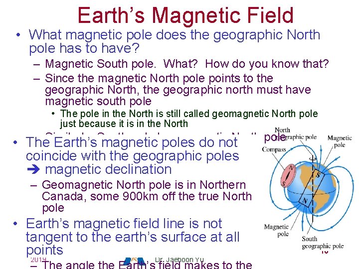 Earth’s Magnetic Field • What magnetic pole does the geographic North pole has to