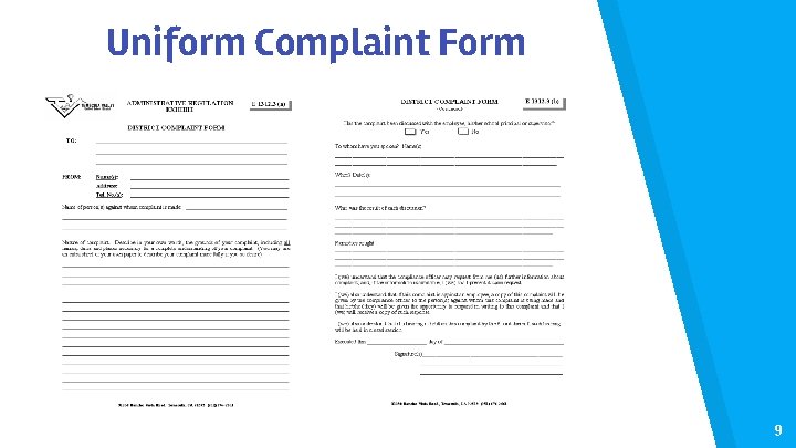 Uniform Complaint Form 9 