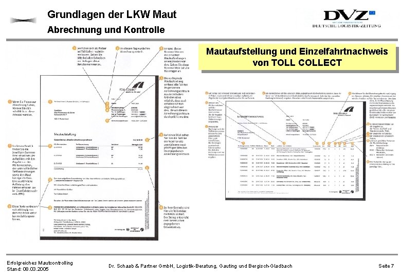 Grundlagen der LKW Maut Abrechnung und Kontrolle Mautaufstellung und Einzelfahrtnachweis von TOLL COLLECT Erfolgreiches