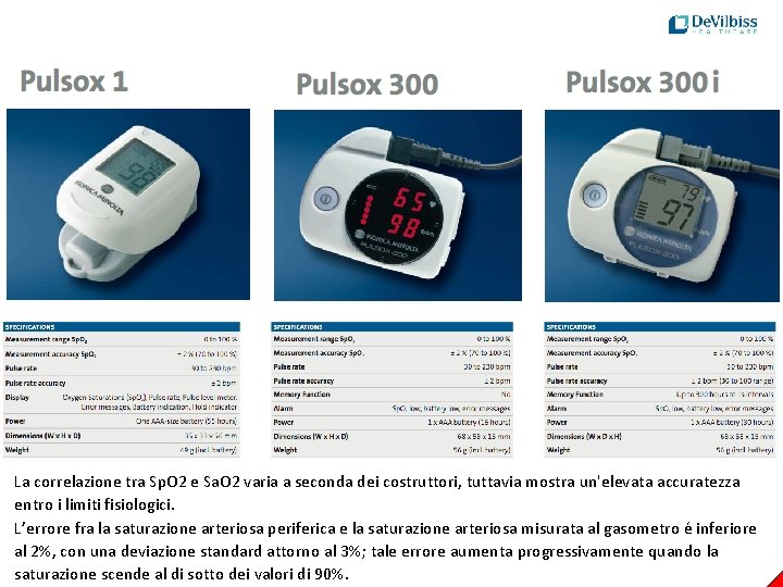La correlazione tra Sp. O 2 e Sa. O 2 varia a seconda dei