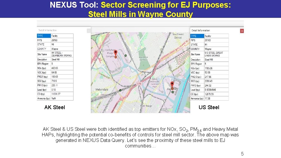 NEXUS Tool: Sector Screening for EJ Purposes: Steel Mills in Wayne County AK Steel