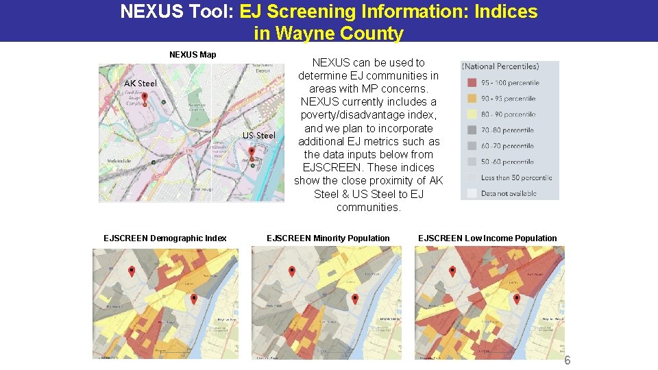 NEXUS Tool: EJ Screening Information: Indices in Wayne County NEXUS Map AK Steel US