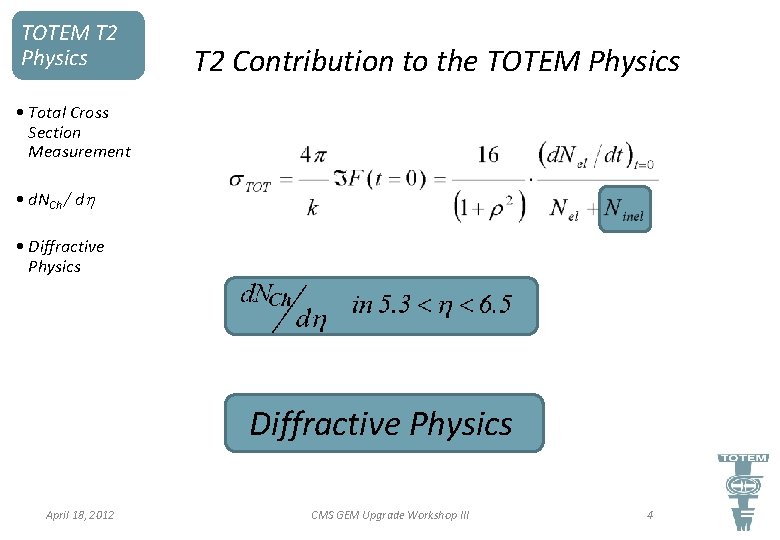TOTEM T 2 Physics T 2 Contribution to the TOTEM Physics • Total Cross