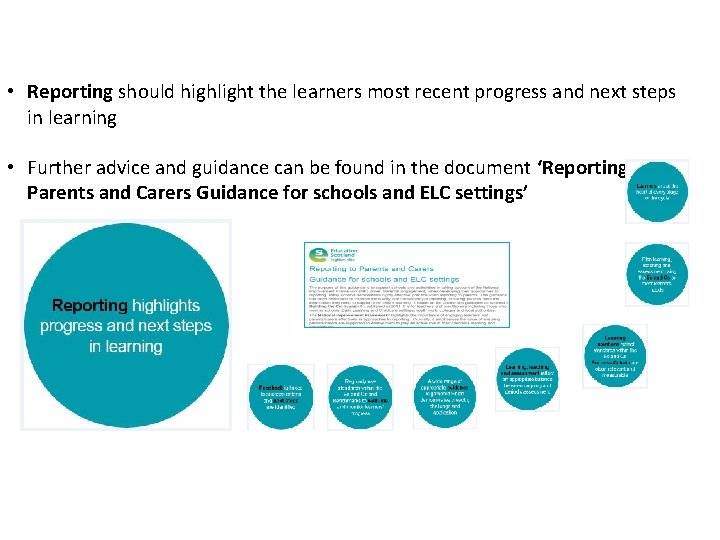  • Reporting should highlight the learners most recent progress and next steps in