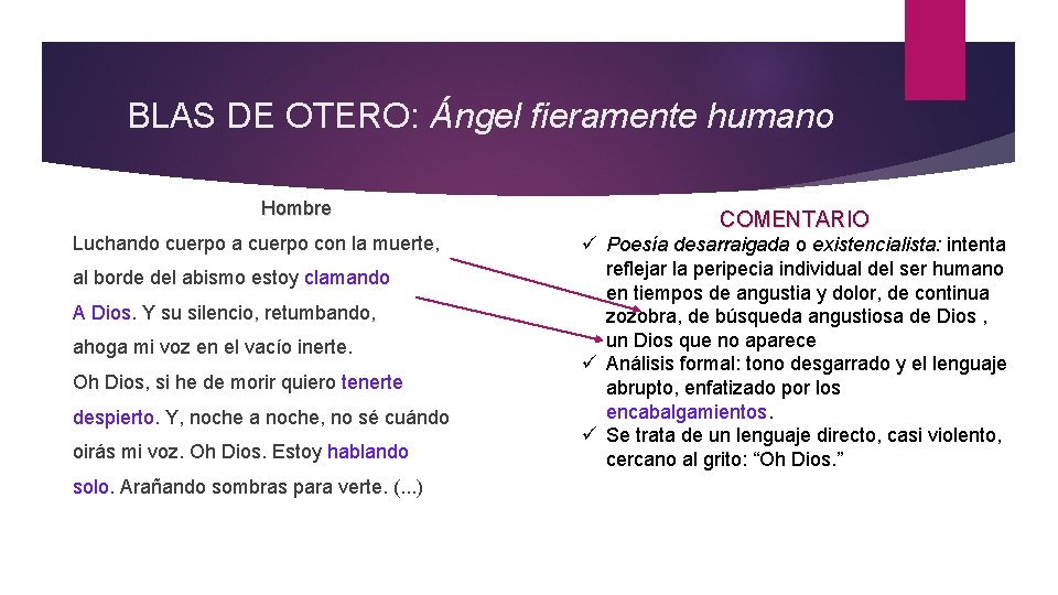 BLAS DE OTERO: Ángel fieramente humano Hombre Luchando cuerpo a cuerpo con la muerte,