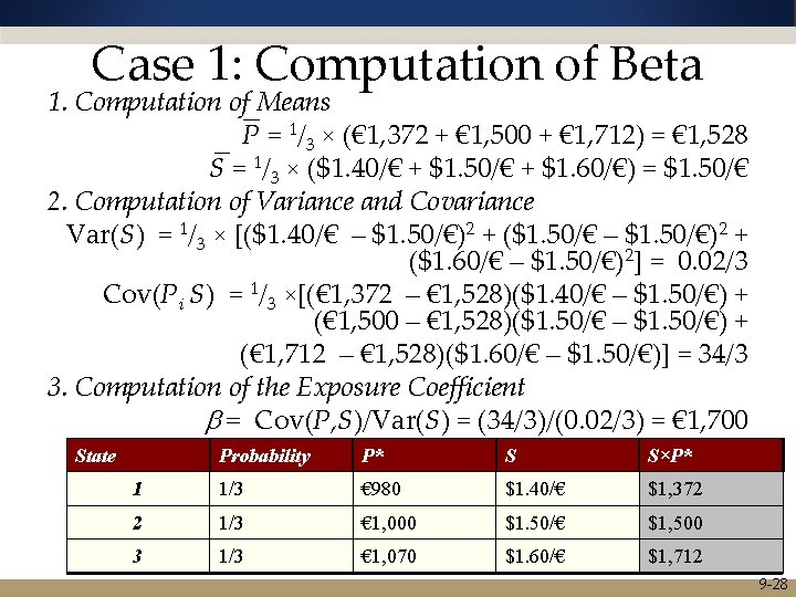 Case 1: Computation of Beta 1. Computation of Means P = 1/3 × (€