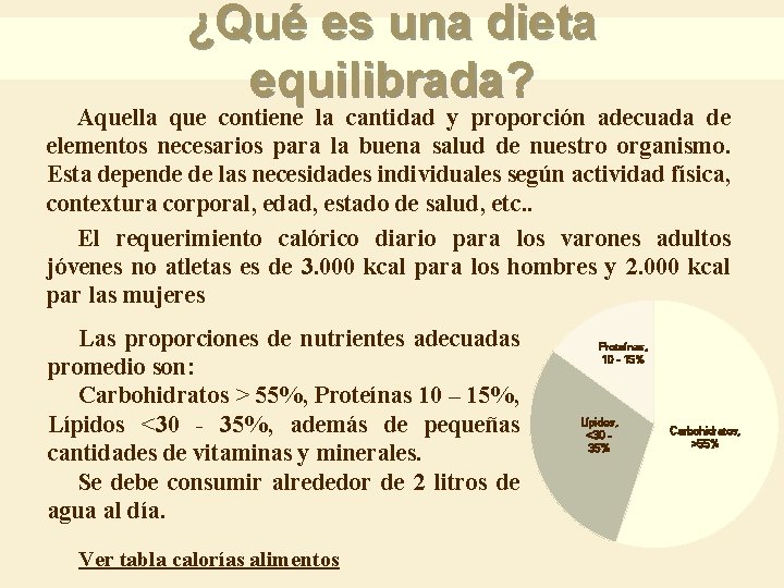 ¿Qué es una dieta equilibrada? Aquella que contiene la cantidad y proporción adecuada de ¿Qué es una dieta equilibrada? Aquella que contiene la cantidad y proporción adecuada de