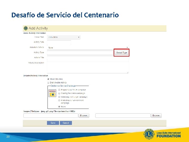 Desafío de Servicio del Centenario 20 