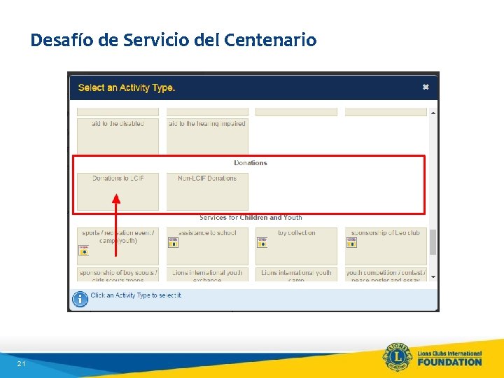 Desafío de Servicio del Centenario 21 