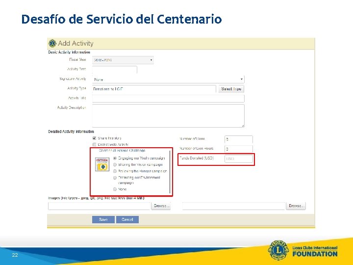 Desafío de Servicio del Centenario 22 