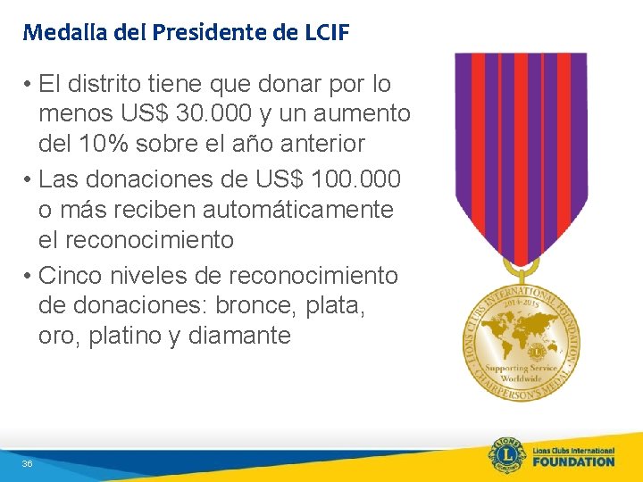 Medalla del Presidente de LCIF • El distrito tiene que donar por lo menos