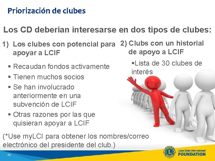 Priorización de clubes Los CD deberían interesarse en dos tipos de clubes: 1) Los