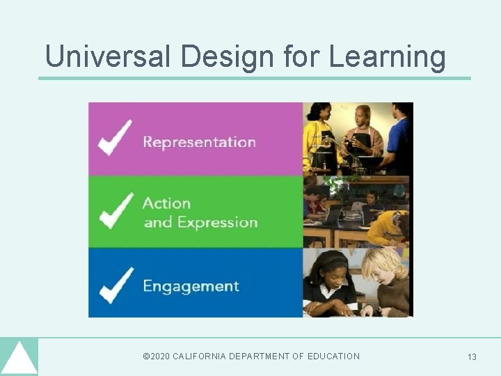 Universal Design for Learning © 2020 CALIFORNIA DEPARTMENT OF EDUCATION 13 Universal Design for Learning © 2020 CALIFORNIA DEPARTMENT OF EDUCATION 13