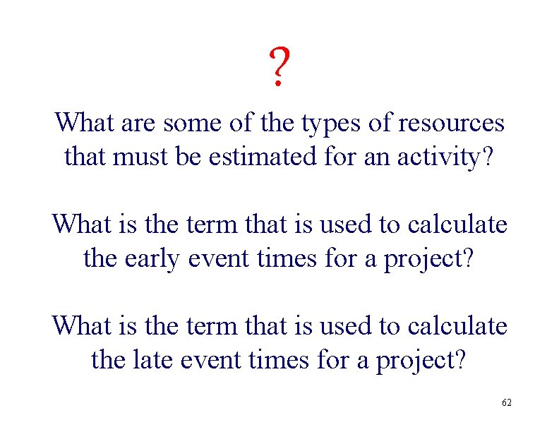 ? What are some of the types of resources that must be estimated for