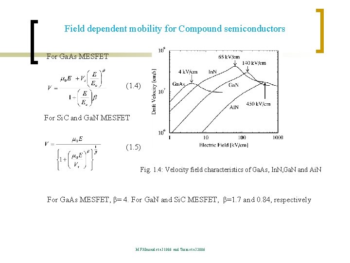 Field dependent mobility for Compound semiconductors For Ga. As MESFET (1. 4) For Si.