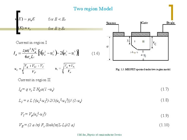 Two region Model for E < Ec for E ≥ Ec Current in region