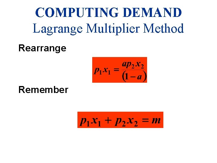 COMPUTING DEMAND Lagrange Multiplier Method Rearrange Remember 