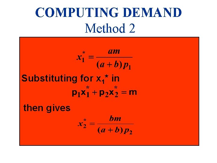 COMPUTING DEMAND Method 2 Substituting for x 1* in then gives 